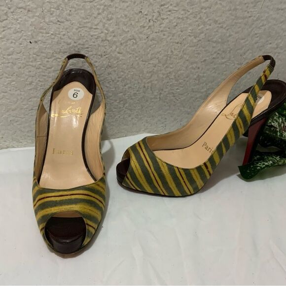 Christian louboutin fabric animal print peep toe Slingback heels size 36.5 - Picture 1 of 16